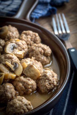 Delicious homemade swedish meatballs with mushroom cream sauce. Small depth of field.の写真素材