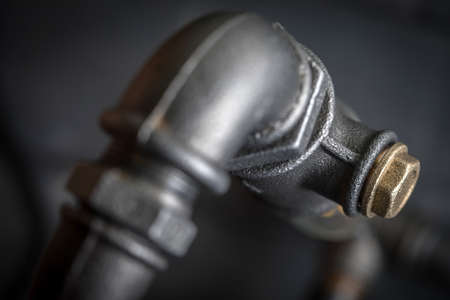 Detail of steel pipes. Detailed picture. Selective focus.