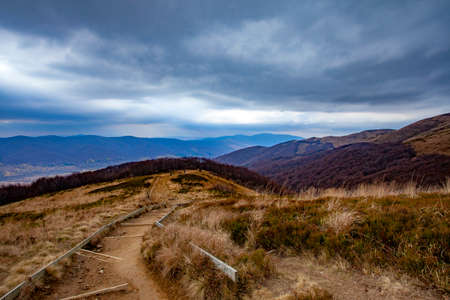 Landscape of autumnal peaks of the Carpathians. Eastern Carpathians, Poland.