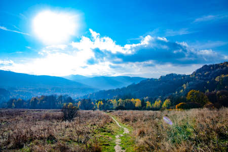 Landscape of autumnal peaks of the Carpathians. Eastern Carpathians, Poland.
