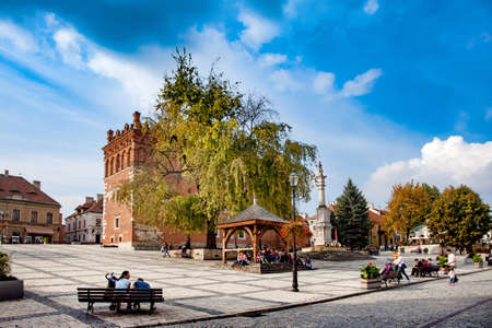 SANDOMIERZ, POLAND - OCTOBER 5, 2015: The old town hall and main square in Sandomierz.