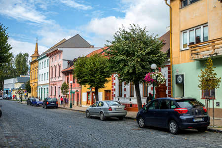 KEZMAROK, SLOVAKIA - SEPTEMBER 20, 2017: Colorful tenements on the streets of a small town in the Spis region.のeditorial素材