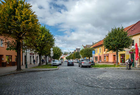KEZMAROK, SLOVAKIA - SEPTEMBER 20, 2017: Colorful tenements on the streets of a small town in the Spis region.のeditorial素材