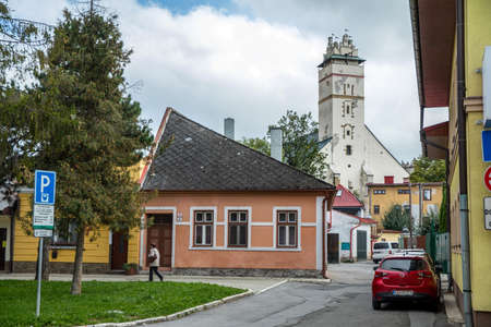 KEZMAROK, SLOVAKIA - SEPTEMBER 20, 2017: Colorful tenements on the streets of a small town in the Spis region.のeditorial素材