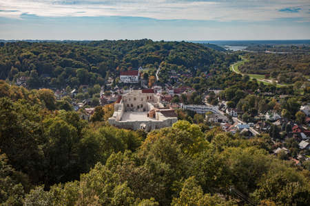 KAZIMIERZ DOLNY, POLAND, OCTOBER 09, 2015: Castle ruins on the background of the old town.のeditorial素材