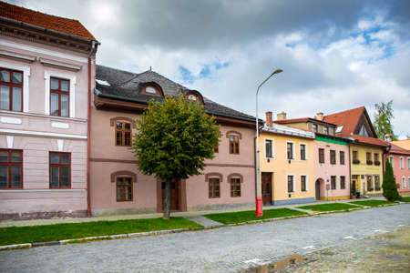 KEZMAROK, SLOVAKIA - SEPTEMBER 20, 2017: Colorful tenements on the streets of a small town in the Spis region.のeditorial素材