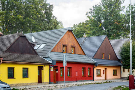 KEZMAROK, SLOVAKIA - SEPTEMBER 20, 2017: Colorful tenements on the streets of a small town in the Spis region.のeditorial素材