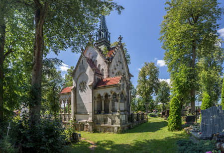 SUPRASL, POLAND - JULY 31, 2019: Chapel-mausoleum of the Buchholtz family in the neo-Gothic style at the cemetery in Suprasl.のeditorial素材