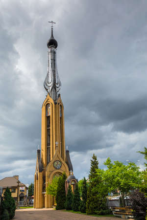 BIALYSTOK, POLAND - AUGUST 09, 2019: Orthodox church of the Holy Spirit in Bialystok. Belfry.のeditorial素材