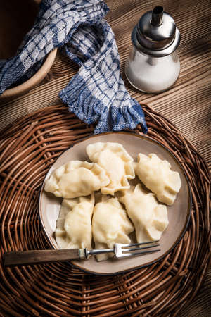 Homemade dumplings with cheese on a plate.の写真素材