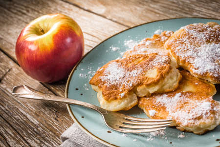 Sweet pancakes made of apple, milk and flour.の写真素材