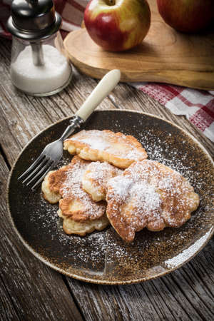Sweet pancakes made of apple, milk and flour.の写真素材