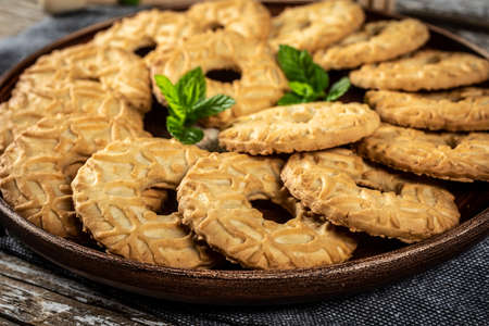 Shortbread cookies with honey. Selective focus.の写真素材
