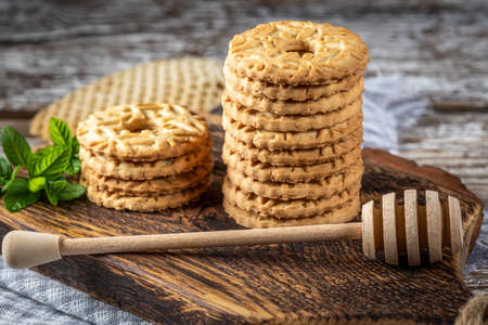 Shortbread cookies with honey. Selective focus.の写真素材