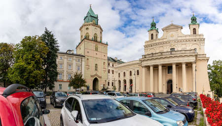 LUBLIN, POLAND - AUGUST 27, 2020: Old town city center. Cathedral of St. John the Baptist and St. John the Evangelist.のeditorial素材