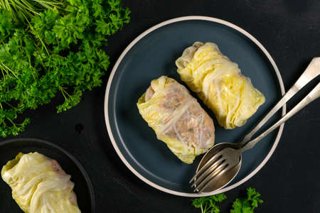 Cabbage rolls stuffed with meat and vegetables.の写真素材