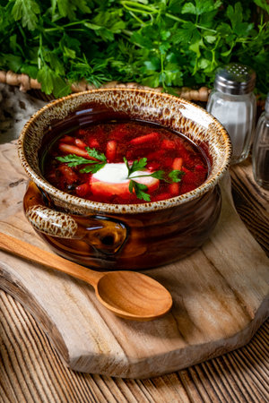 Beetroot soup - traditional dish of ukrainian cuisine.の写真素材