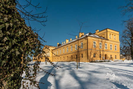 KOSZECIN, POLAND - JANUARY 31,2021: The Palace, built in the first half of 17th century, is, since 1953, the seat of the Song and Dance Ensemble "Slask" of Stanislaw Hadyna.のeditorial素材