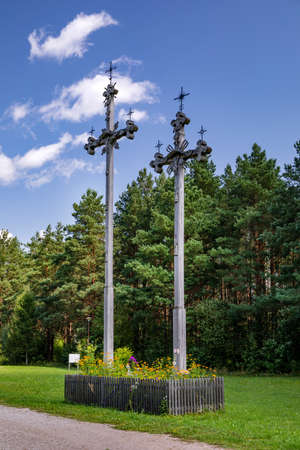 WASILKOW, POLAND - AUGUST 09.2019: Podlasie Museum of Folk Culture. Wayside cross.のeditorial素材