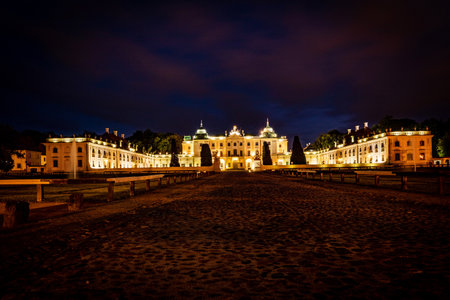 BIALYSTOK, POLAND - JULY 31, 2019: Beautiful architecture of the Branicki Palace in Bialystok at dusk, Poland.のeditorial素材