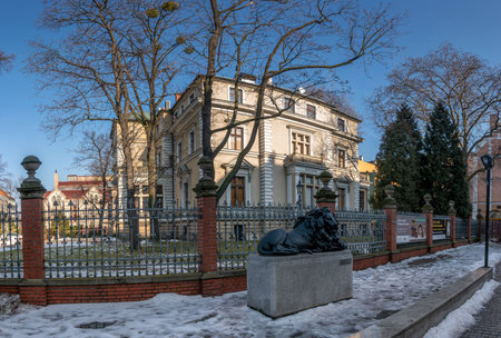 GLIWICE, POLAND - FEBRUARY 21, 2021: Historic Villa Caro. Historic residence residential industrialist Oscar Caro located in the center of Gliwice. Museum of Gliwice.のeditorial素材