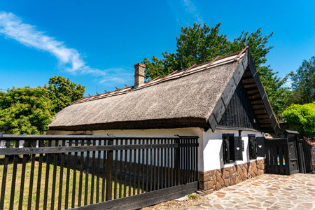 MEZOKOVESD, HUNGARY - JUNE 22, 2022: HADAS open-air museum. Traditional matyo house.のeditorial素材