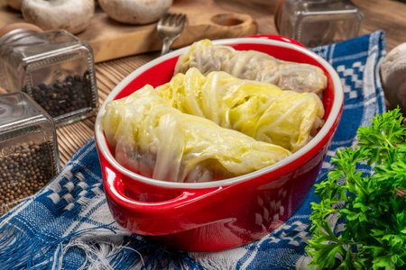 Cabbage rolls stuffed with meat and vegetables.の写真素材