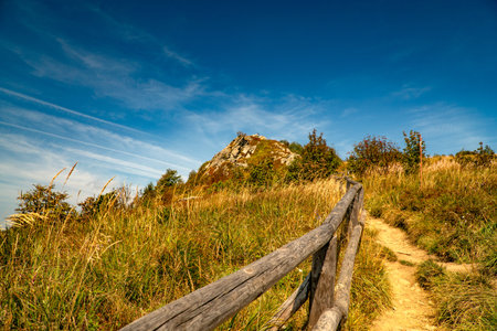 A mountain range in the Bieszczady Mountains in the area of Tarnica, Halicz and Rozsypaniec.の写真素材