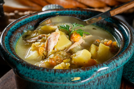 Tasty cucumber soup in bowl. Selective focus.の写真素材