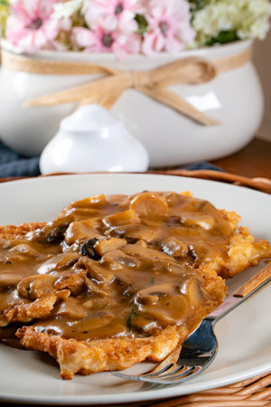 Sauerkraut pancakes /fuczki/ with mushroom sauce - a traditional Lemko dish.の写真素材