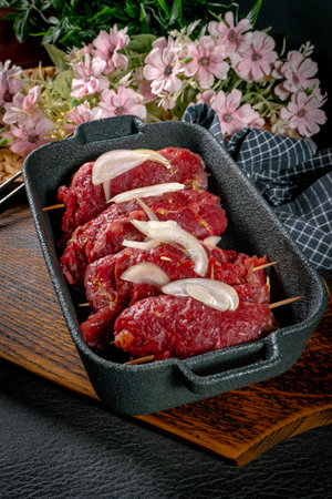 Raw Silesian beef roulades prepared for stewing. A traditional Silesian dish.の写真素材