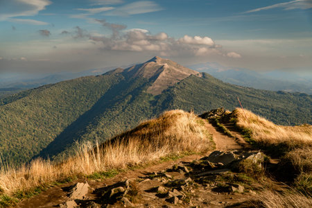 Autumn mountain landscape. Polonina Wetlinska in the Bieszczady Mountains, Poland.の写真素材