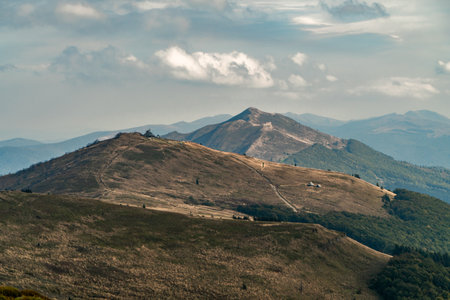 Autumn mountain landscape. Polonina Wetlinska in the Bieszczady Mountains, Poland.の写真素材