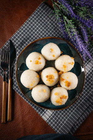 Potato dumplings on a plate. Shallow depth of field.の写真素材