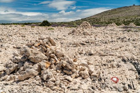 Hiking trail to the top of St. Vitus Mountain (Sveti Vid), the highest peak on the island of Pag.の写真素材