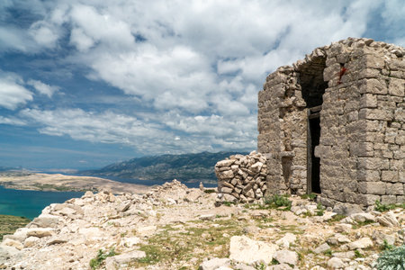 Hiking trail to the top of St. Vitus Mountain (Sveti Vid), the highest peak on the island of Pag.の写真素材