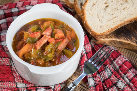 Lecho - tasty hungarian stew with peppers and sausage.の写真素材