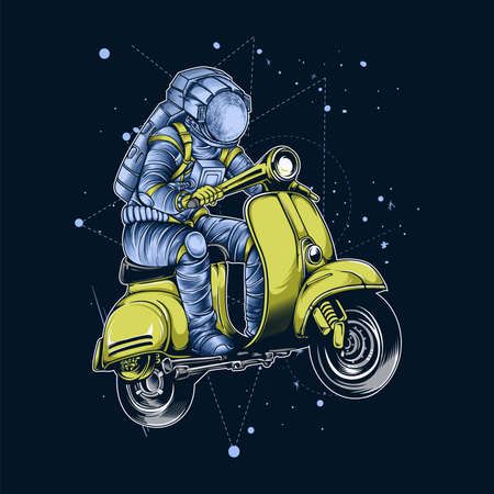 Astronaut Scooter Space on night backgroundのイラスト素材
