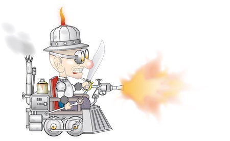Steam-punk Old Boy - Flame Throwerのイラスト素材