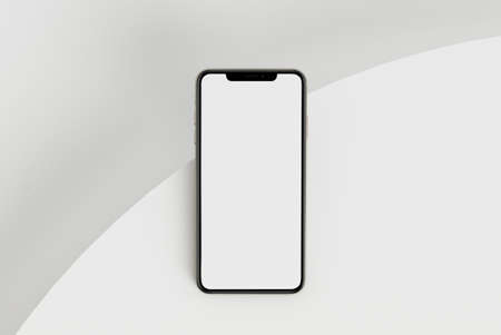 3d render illustration hand holding the white smartphone with full screen and modern frame less design - isolated on white backgroundの写真素材