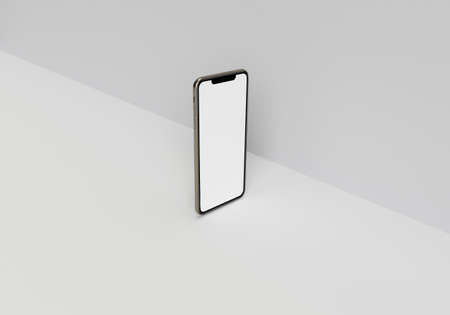 3d render illustration hand holding the white smartphone with full screen and modern frame less design - isolated on white backgroundの写真素材