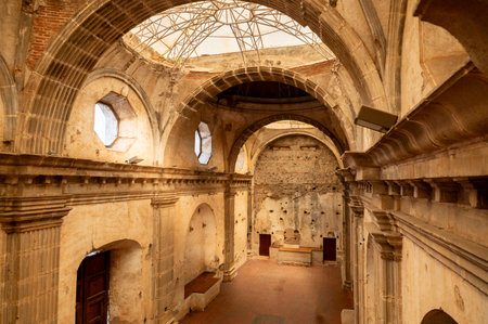 Interior of chapel at Capuchinas Convent in Antigua Guatemalaの写真素材