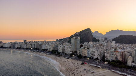 Copacabana Beach Aerial View at Sunset in Rio de Janeiro