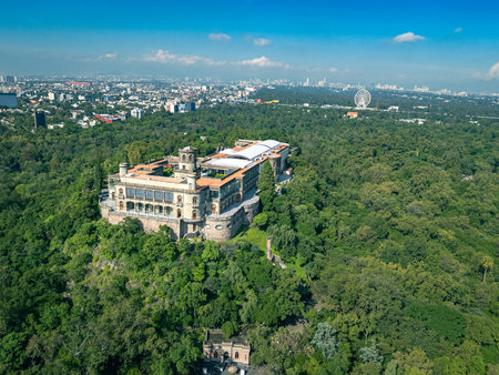 Chapultepec Castle Timelapse with Fireworks at Nightの写真素材
