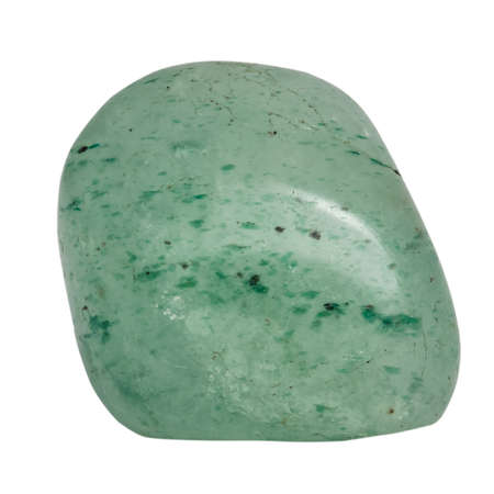 small pebble of green quartz macro isolated on whiteの写真素材