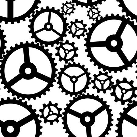 Abstract black flat gears seamless pattern on white backgroundのイラスト素材