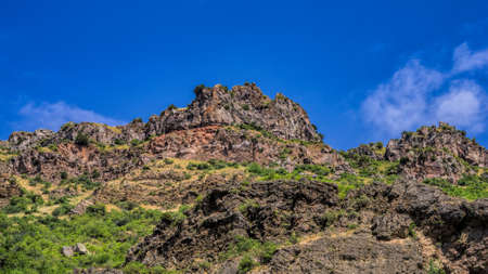 View of mountains landscape in Geghard, Armenia, selective focus.