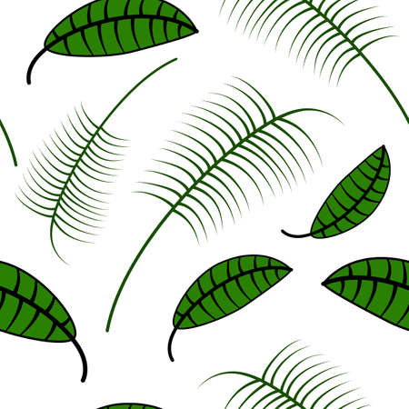 Flat cartoon palm leaves seamless pattern vector illustration.のイラスト素材