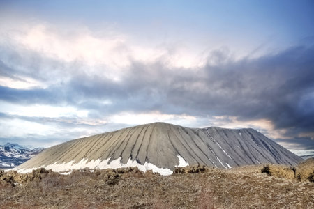 Hverfjall volcano crater near Lake Myvatn. Iceland. Wide-angle viewの写真素材