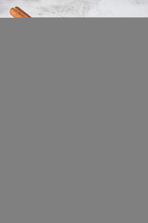 Two glasses of egg-nog on grey backgroundの写真素材